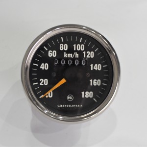 Speedometer, 180 km/h, chromed frame, yellow needle, Jawa 634-640