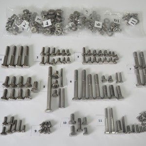Screw set, all without engine, stainless steel/polished, CZ 125-250 typ 450/453/455/475/470/473, switch box in fuel tank