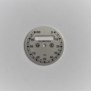 Speedometer plate 0-100km/h, silver-black, AP-ČZ, CZ 150 C
