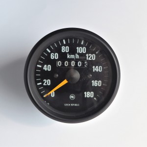 Speedometer, 180 km/h, black frame, yellow needle, original, Jawa 634-640