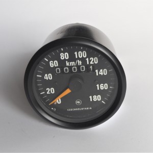 Speedometer, 180 km/h, black frame, yellow needle, Jawa 634-640