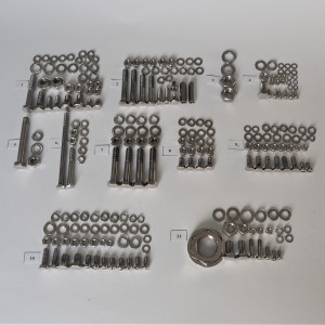 Screw set, all without engine, frame with shock absorbers, stainless steel/polished, CZ 150