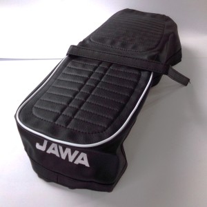 Pokrowiec na siedzenie, czarny, biała lamówka, z logo Jawa, Jawa 634