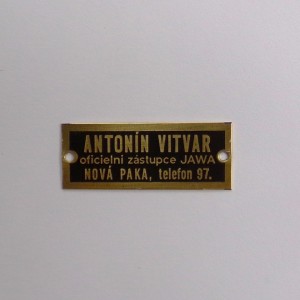 Tabliczka znamionowa, ANTONIN VITVAR, 47 x 18 mm, mosiądz