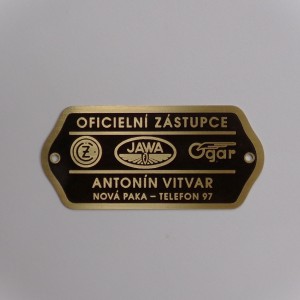 Type label, ANTONIN VITVAR, 60 x 38 mm, brass