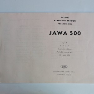 Katalog części zamiennych JAWA 500 OHC - J.CZESKI, format A4, 60/120 stron